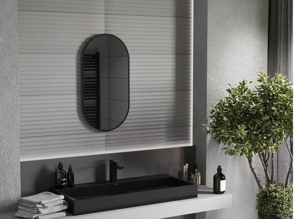 Mexen Loft οβάλ καθρέφτης μπάνιου 75 x 40 cm, μαύρο πλαίσιο - 9851-075-040-000-70
