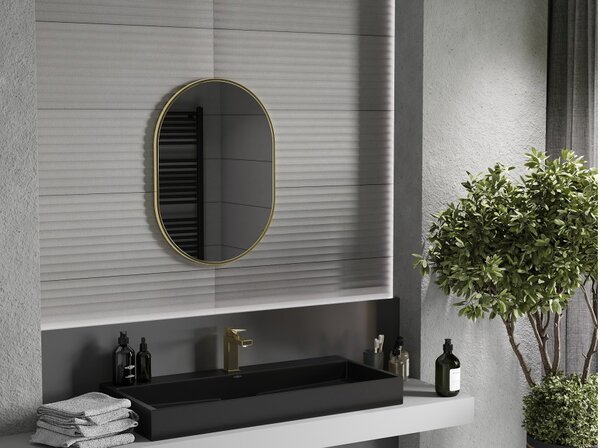 Mexen Loft Οβάλ καθρέφτης μπάνιου 70 x 50 cm, χρυσό πλαίσιο - 9851-070-050-000-50