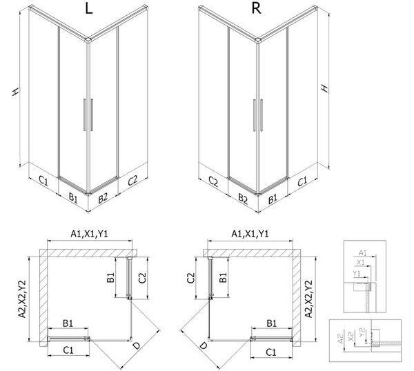 Mexen Rox Ντουζιέρα Duo συρόμενη 100 x 90 εκ., διαφανής, χρώμιο - 8C2D-100-090-01-00