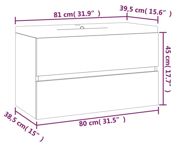 VidaXL Ντουλάπι Μπάνιου με Νιπτήρα Καφέ Δρυς Επεξεργασμένο Ξύλο