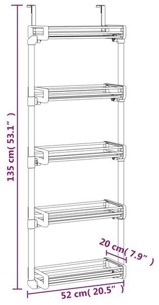 VidaXL Αξεσουάρ Οργάνωσης Πόρτας με 5 Ράφια 52x20x135 εκ. Αλουμίνιο