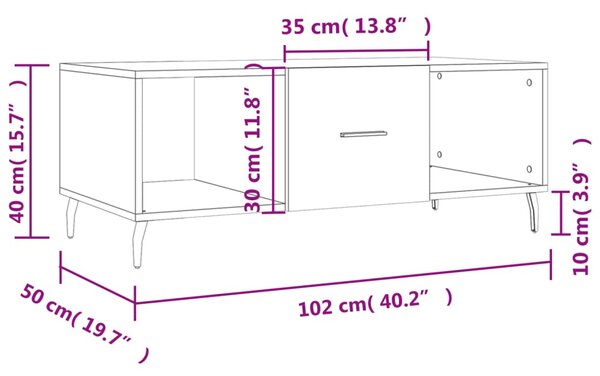 VidaXL Τραπεζάκι Σαλονιού Sonoma Δρυς 102x50x40 εκ. από Επεξεργ. Ξύλο