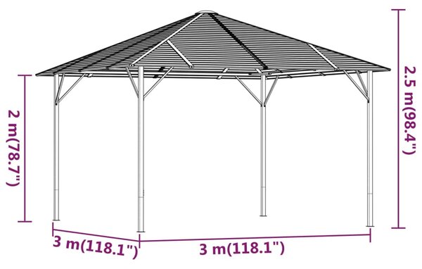 VidaXL Κιόσκι με Οροφή Ανθρακί 3 x 3 μ