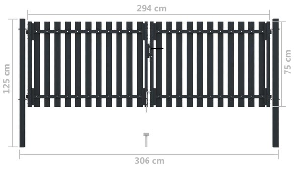 VidaXL Πόρτα Περίφραξης Διπλή Ανθρακί 306 x 125 εκ. Ατσάλινη