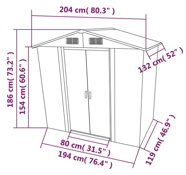 VidaXL Αποθήκη Κήπου Πράσινη 204 x 132 x 186 εκ. Μεταλλική