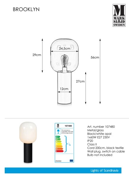 Markslöjd 107480 - Επιτραπέζια λάμπα BROOKLYN 1xE27/60W/230V