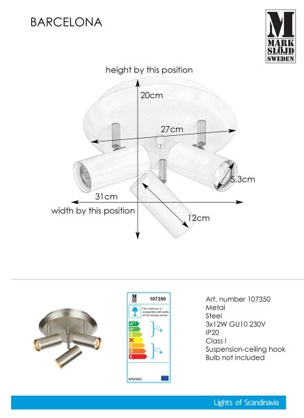 Markslöjd 107350 - Φωτιστικό σποτ BARCELONA 3xGU10/12W/230V