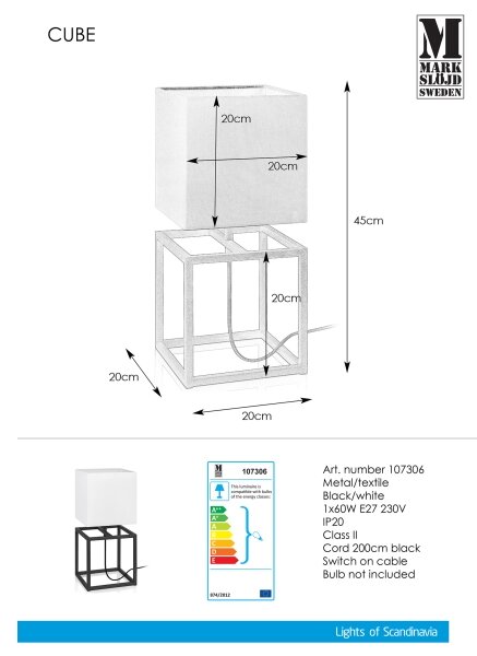 Markslöjd 107306 - Επιτραπέζια λάμπα CUBE 1xE27/60W/230V