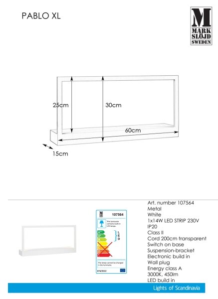 Markslöjd 107564 - Λάμπα τοίχου LED με πλαίσιο PABLO LED/14W/230V