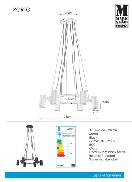 Markslöjd 107357 - Πολύφωτο σε σχοινί PORTO 6xGU10/12W/230V