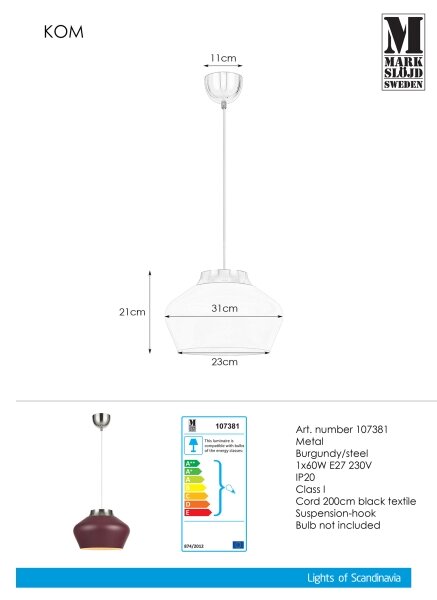 Markslöjd 107381 - Πολύφωτο σε σχοινί KOM 1xE27/60W/230V