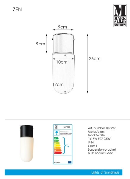 Markslöjd 107797 - Φωτιστικό οροφής μπάνιου ZEN 1xE27/15W/230V IP44