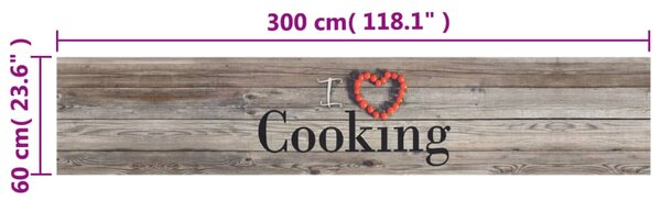 VidaXL Χαλί Κουζίνας Πλενόμενο Γκρι Επιγρ. Cooking 60x300 εκ. Βελούδο