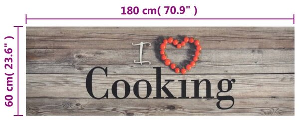 VidaXL Χαλί Κουζίνας Πλενόμενο Γκρι Επιγρ. Cooking 60x180 εκ. Βελούδο