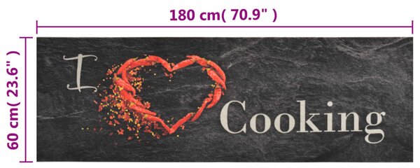 VidaXL Χαλί Κουζίνας Πλενόμενο Επιγρ. Cooking Μαύρο 60x180 εκ. Βελούδο