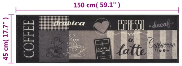 VidaXL Χαλί Κουζίνας Πλενόμενο Μαύρο Επιγραφή Coffee 45x150 εκ Βελούδο