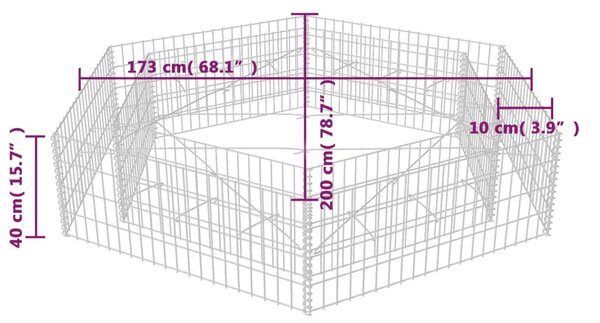 VidaXL Συρματοκιβώτιο - Γλάστρα Υπερυψωμένη Εξάγωνη 200 x 173 x 40 εκ