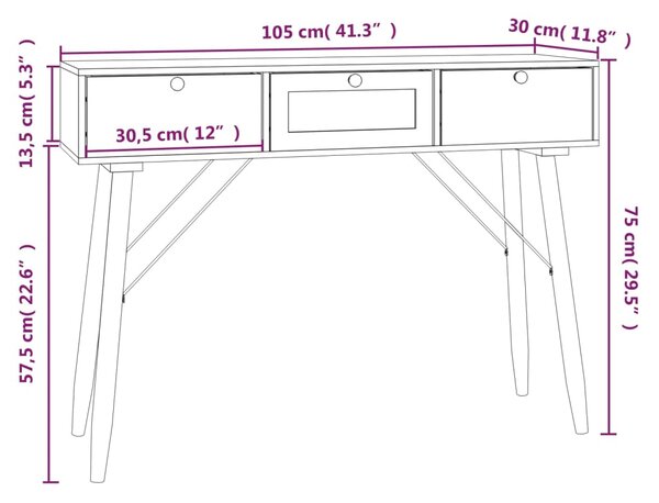 VidaXL Τραπέζι Κονσόλα με Συρτάρια 105x30x75 εκ. Επεξεργασμένο Ξύλο