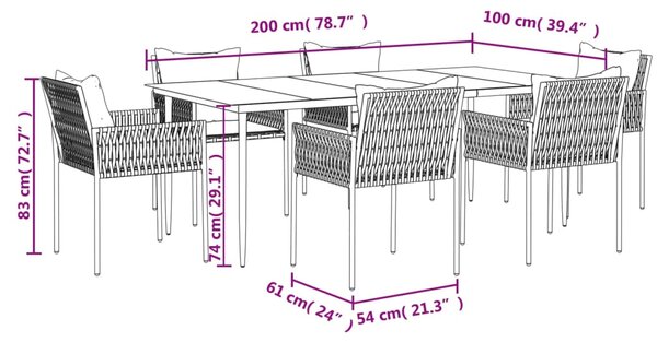 VidaXL Σετ Τραπεζαρίας Κήπου 7 τεμ. Συνθ. Ρατάν / Ατσάλι με Μαξιλάρια