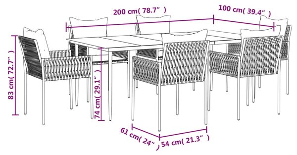 VidaXL Σετ Τραπεζαρίας Κήπου 7 τεμ. Συνθ. Ρατάν / Ατσάλι με Μαξιλάρια