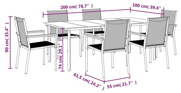 VidaXL Σετ Τραπεζαρίας Κήπου 7 Τεμαχίων Μαύρο Textilene & Ατσάλι