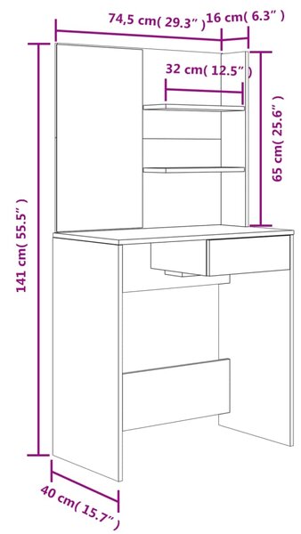 VidaXL Μπουντουάρ Σετ Μαύρο 74,5 x 40 x 141 εκ