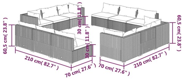 VidaXL Σαλόνι Κήπου Σετ 12 Τεμαχίων Καφέ Συνθετικό Ρατάν με Μαξιλάρια