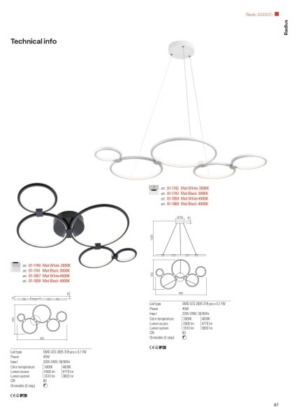 Redo 01-1742 - Πολύφωτο LED σε σχοινί RADIUS LED/45W/230V λευκό