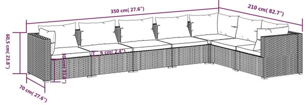 VidaXL Σαλόνι Κήπου Σετ 7 Τεμαχίων Καφέ Συνθετικό Ρατάν με Μαξιλάρια