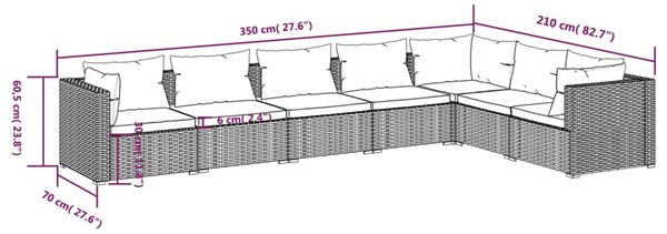 VidaXL Σαλόνι Κήπου 7 Τεμαχίων Μαύρο Συνθετικό Ρατάν με Μαξιλάρια