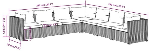 VidaXL Σαλόνι Κήπου 7 Τεμαχίων Γκρι από Συνθετικό Ρατάν με Μαξιλάρια