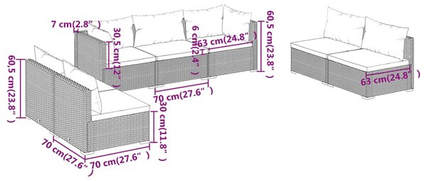 VidaXL Σαλόνι Κήπου Σετ 7 Τεμαχίων Μαύρο Συνθετικό Ρατάν με Μαξιλάρια