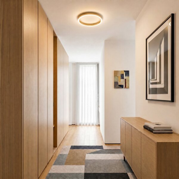 Lucande Φωτιστικό οροφής LED Rotundo, Ø 40 cm, ορείχαλκος, με ρυθμιζόμενη, ρυθμιζόμενος, Χρυσό / Ορείχαλκου, Σαλόνι / τραπεζαρία, Πλαστικό, σύγχρονο