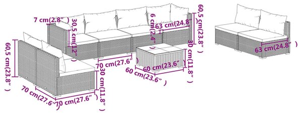 VidaXL Σαλόνι Κήπου 9 Τεμαχίων Καφέ Συνθετικό Ρατάν με Μαξιλάρια