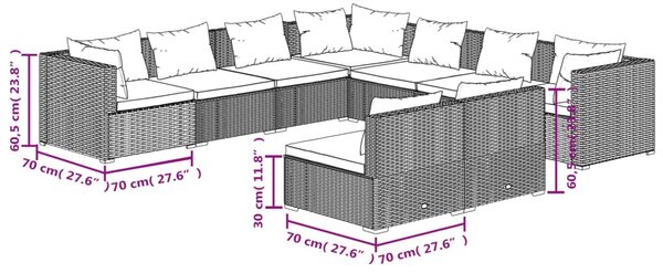 VidaXL Σαλόνι Κήπου Σετ 9 Τεμαχίων Καφέ Συνθετικό Ρατάν με Μαξιλάρια