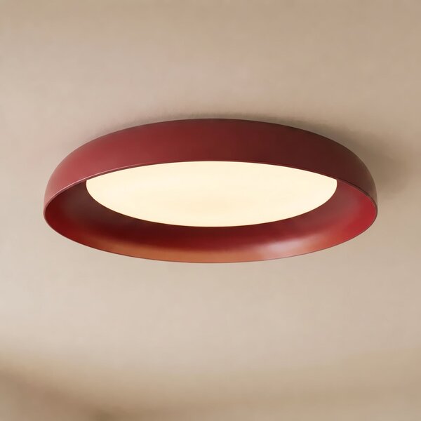 Lindby Φωτιστικό οροφής LED Florie, κόκκινο, μέταλλο, Ø 40 cm, Κόκκινο, Σαλόνι / τραπεζαρία, Πλαστικό, σύγχρονο
