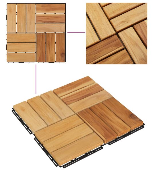 VidaXL Πλακάκια Deck 10 τεμ. 30 x 30 εκ. από Μασίφ Ξύλο Teak