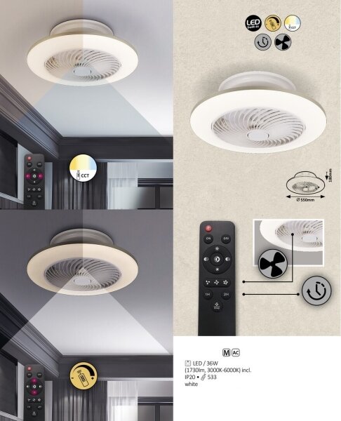 Rabalux 6710-LED Dimmable φωτιστικό με ανεμιστήρα DALFON LED/36W/230V + RC