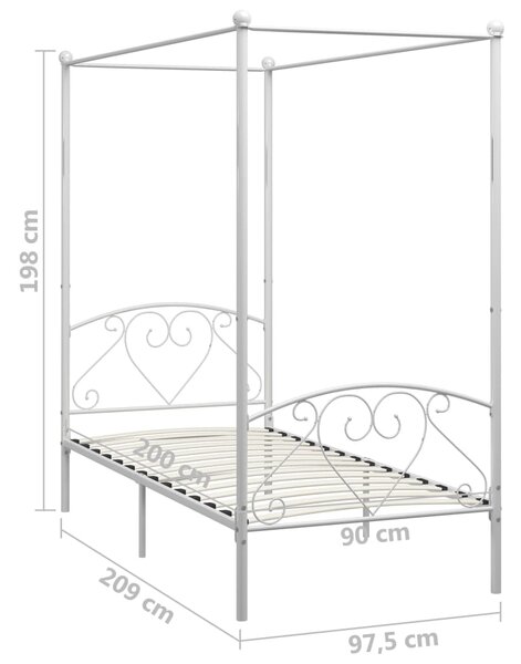 VidaXL Πλαίσιο Κρεβατιού με Ουρανό Λευκό 90 x 200 εκ. Μεταλλικό