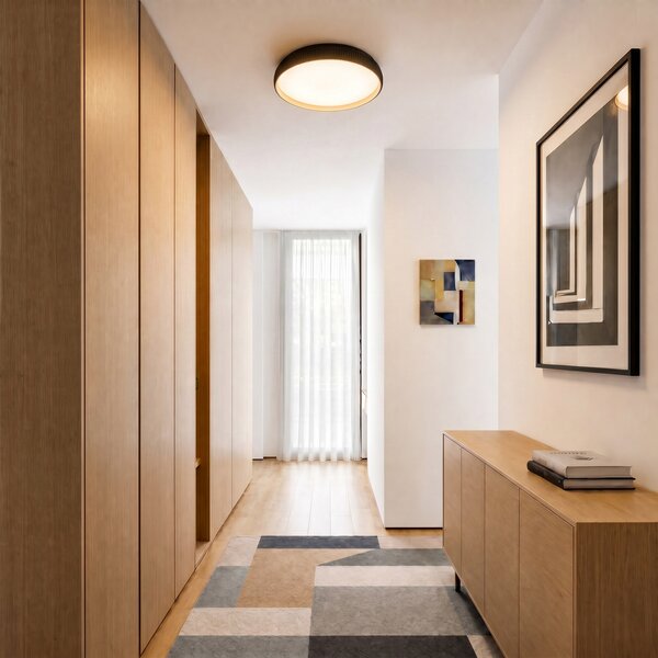 Lindby Φωτιστικό οροφής LED Jovian, μαύρο, Ø 40 εκ., CCT, με δυνατότητα, ρυθμιζόμενος, Μαύρο, Σαλόνι / τραπεζαρία, Πλαστικό, σύγχρονο