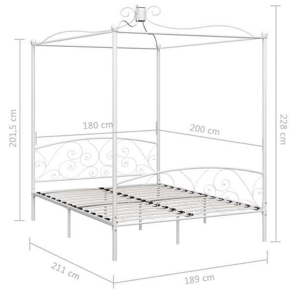 VidaXL Πλαίσιο Κρεβατιού με Ουρανό Λευκό 180 x 200 εκ. Μεταλλικό