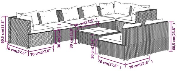 VidaXL Σαλόνι Κήπου 9 Τεμαχίων από Γκρι Συνθετικό Ρατάν με Μαξιλάρια