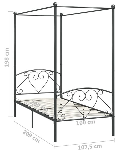 VidaXL Πλαίσιο Κρεβατιού με Ουρανό Γκρι 100 x 200 εκ. Μεταλλικό