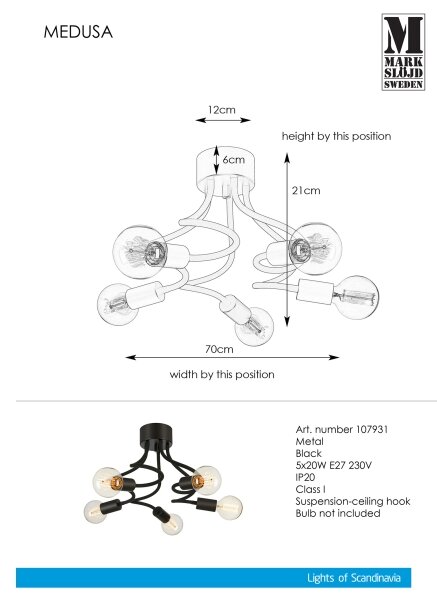 Markslöjd 107931 - Συνδεδεμένο πολύφωτο MEDUSA 5xE27/20W/230V