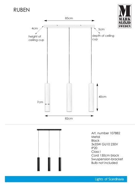 Markslöjd 107882 - Πολύφωτο σε σχοινί RUBEN 3xGU10/35W/230V