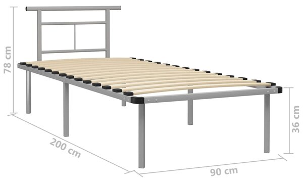 VidaXL Πλαίσιο Κρεβατιού Γκρι 90 x 200 εκ. Μεταλλικό
