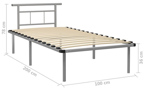 VidaXL Πλαίσιο Κρεβατιού Γκρι 100 x 200 εκ. Μεταλλικό