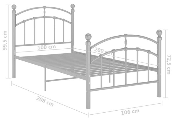 VidaXL Πλαίσιο Κρεβατιού Γκρι 100 x 200 εκ. Μεταλλικό