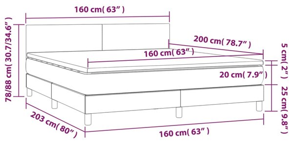 VidaXL Κρεβάτι Boxspring με Στρώμα & LED Αν.Γκρι 160x200 εκ. Βελούδινο