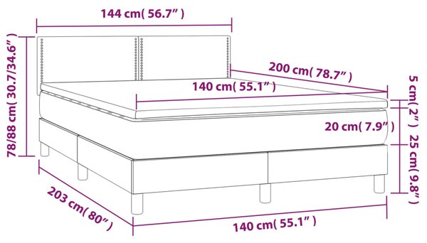 VidaXL Κρεβάτι Boxspring με Στρώμα & LED Σκ.Γκρι 140x200 εκ Υφασμάτινο